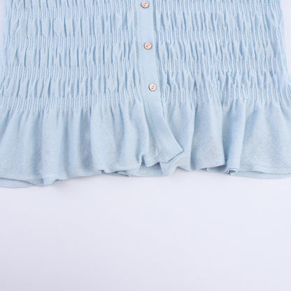 Light Blue Pleated Knitted Jacket | Tajstylo