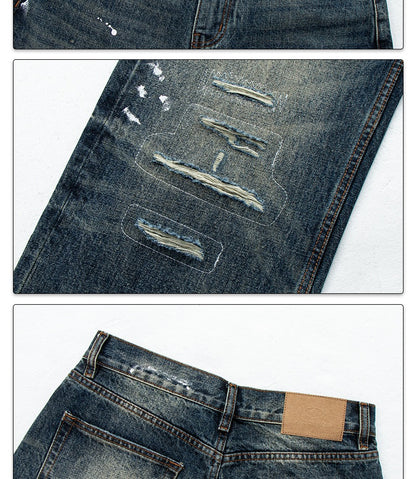 Woman wearing American Vintage Distressed Straight Loose Jeans in an urban setting