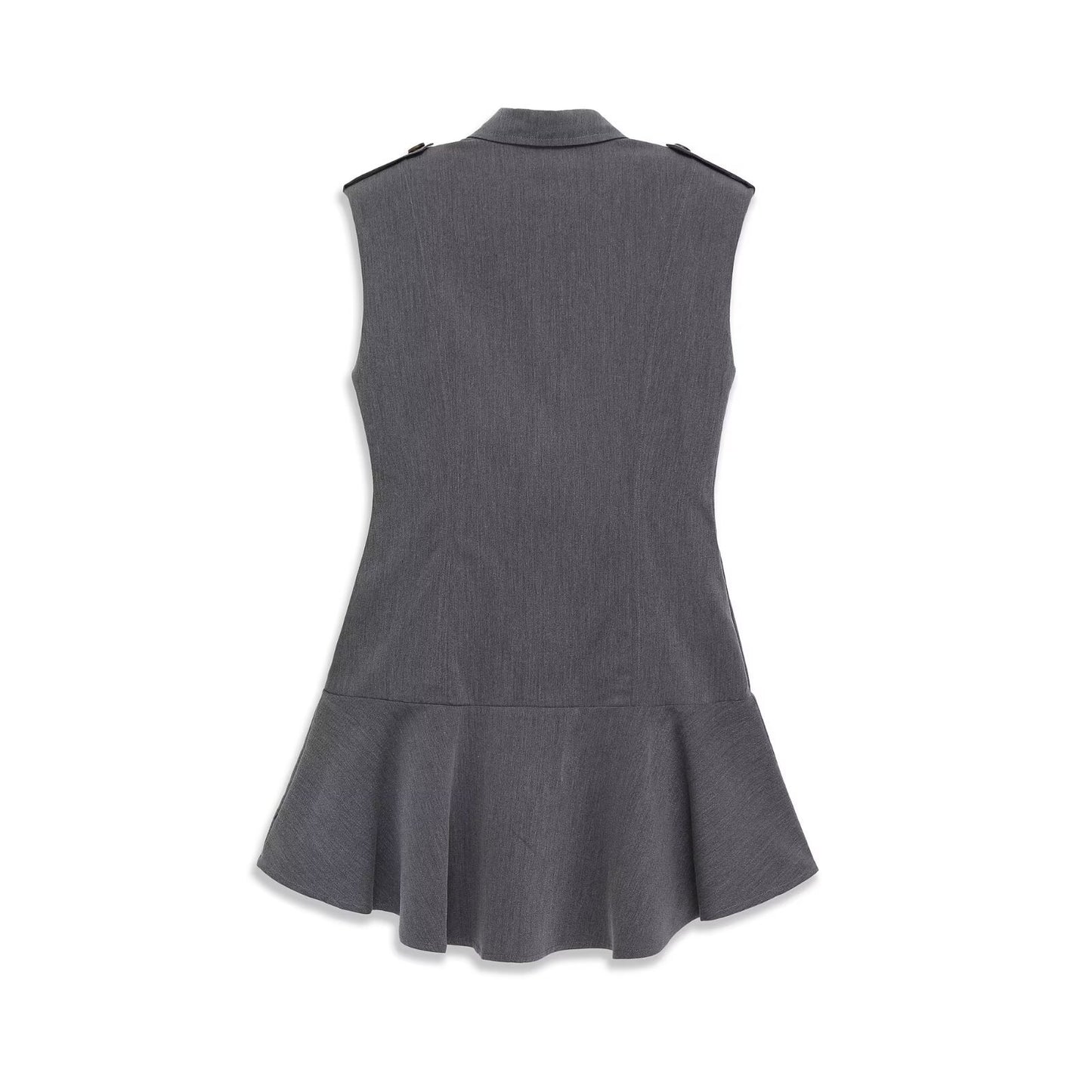 Gray Double Breasted Shoulder Pad Dress | Tajstylo