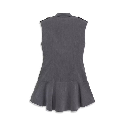 Gray Double Breasted Shoulder Pad Dress | Tajstylo