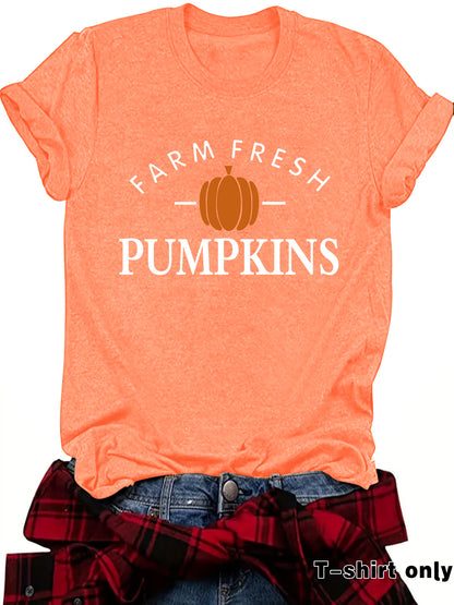 Pumpkin Print Short Sleeve Top | Tajstylo