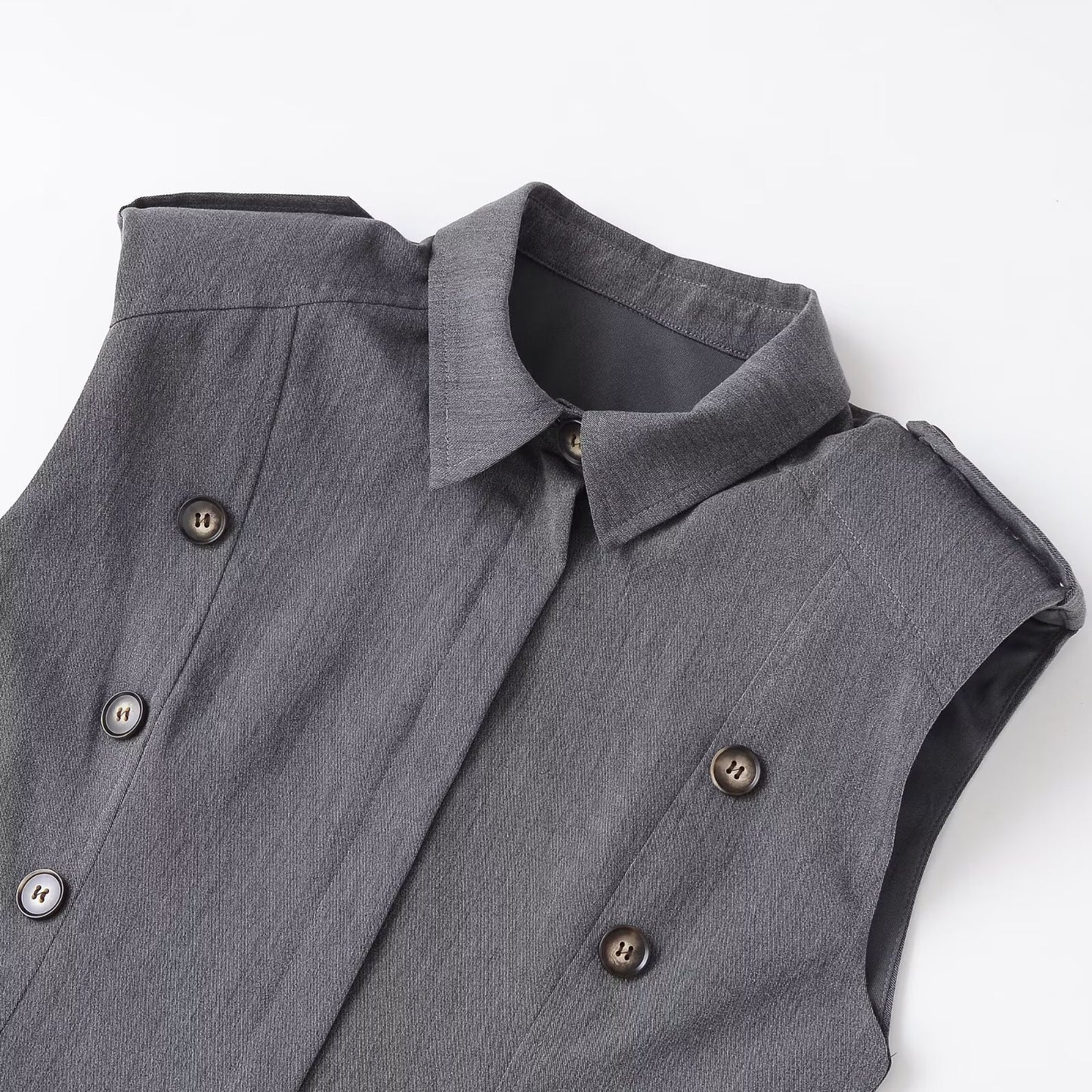 Gray Double Breasted Shoulder Pad Dress | Tajstylo