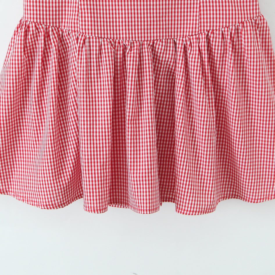 Red Plaid Halter Neck Sleeveless Short Dress | Tajstylo