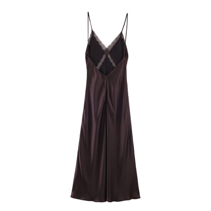 Lace Satin Texture Suspender Dress | Tajstylo