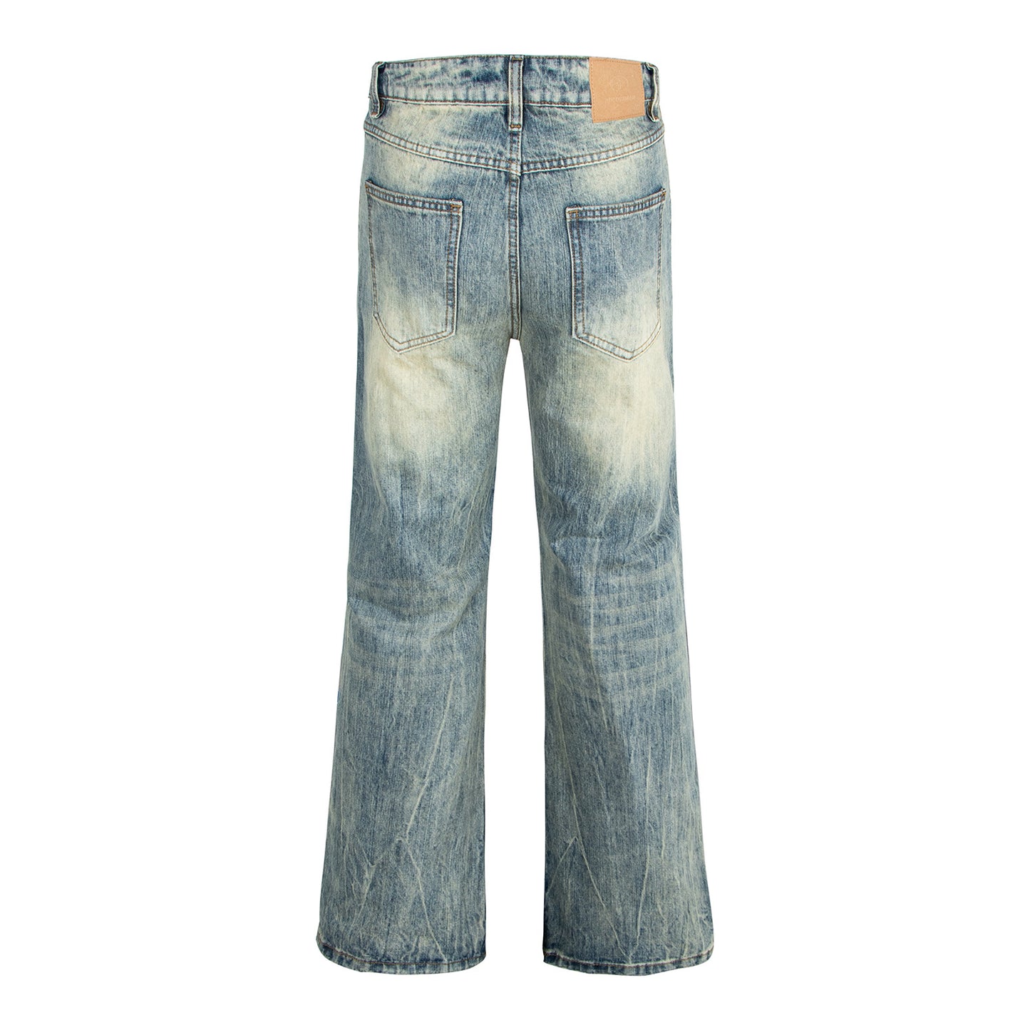 Woman wearing Washed Vintage Catwhisker Denim Pants in urban setting