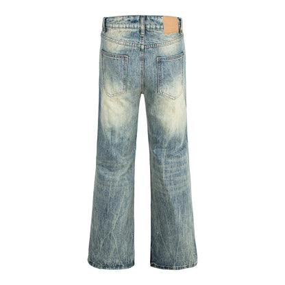 Woman wearing Washed Vintage Catwhisker Denim Pants in urban setting