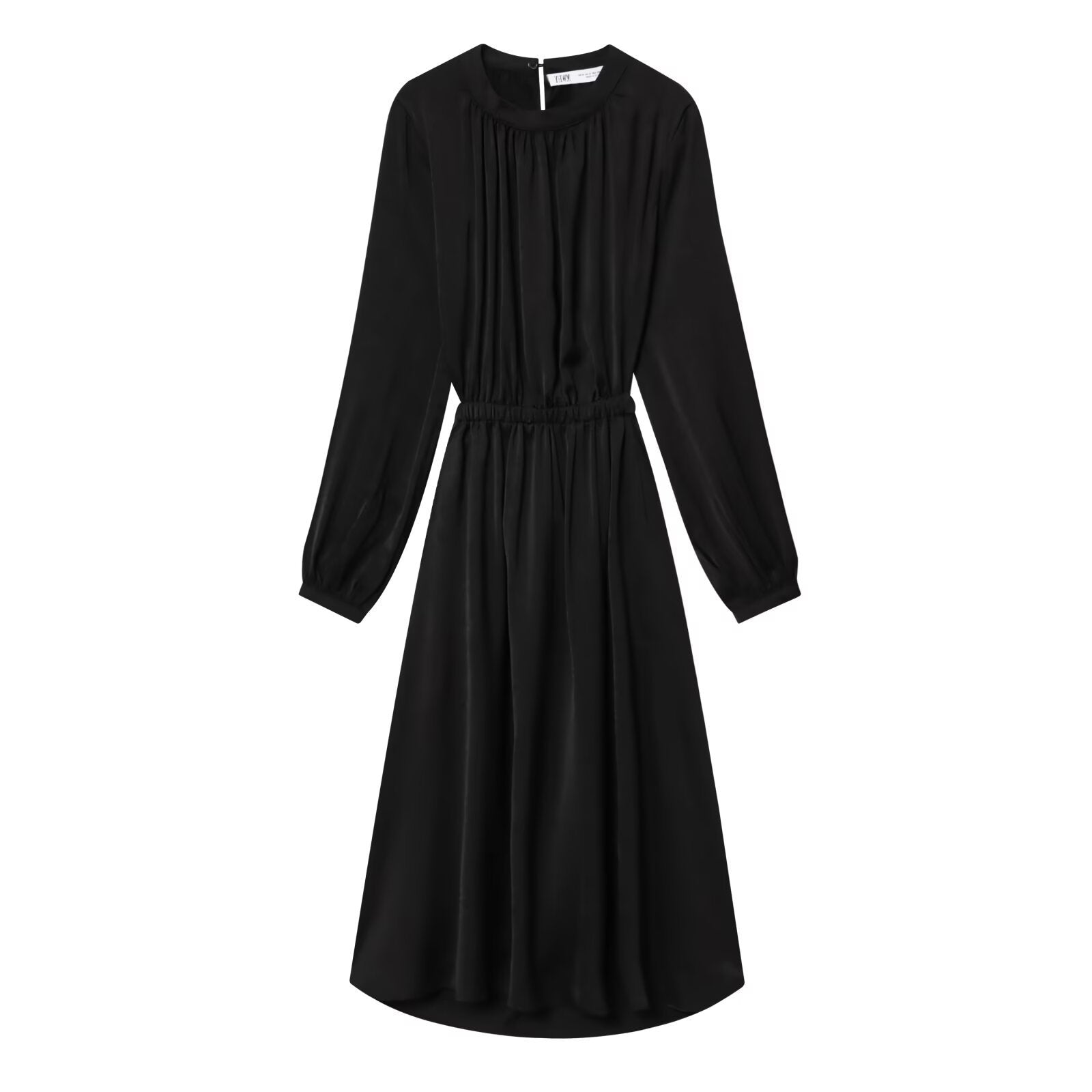 Woman wearing Black Long Sleeve A-Line Dress in a casual setting