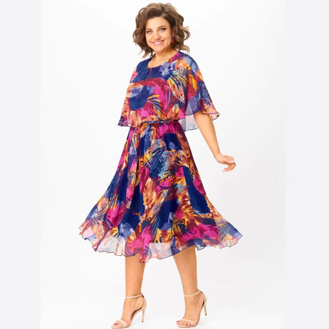 Woman wearing Burgundy Mesh Printed Patchwork Dress in an urban setting