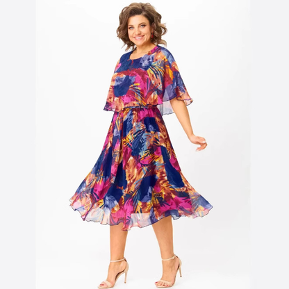 Woman wearing Burgundy Mesh Printed Patchwork Dress in an urban setting