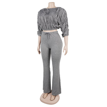Flattering Two Piece Set with Crop Top and Flared Pants | Tajstylo