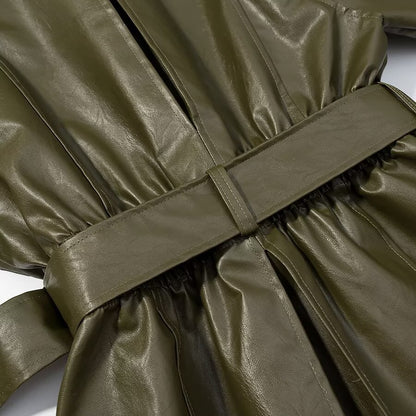 Street Elastic Waistband Faux Leather Jacket | Tajstylo