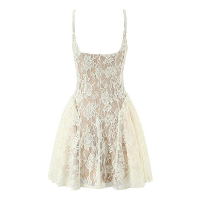 Woman wearing Light Luxury Lace Camisole Dress in a chic setting