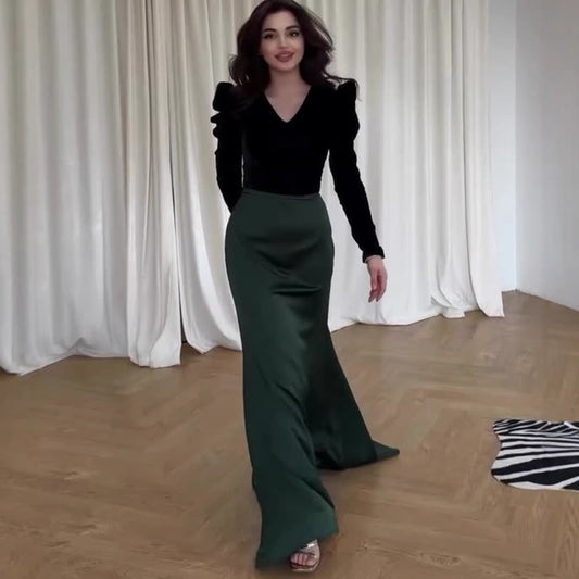 V-Neck Velvet Long Dress | Tajstylo