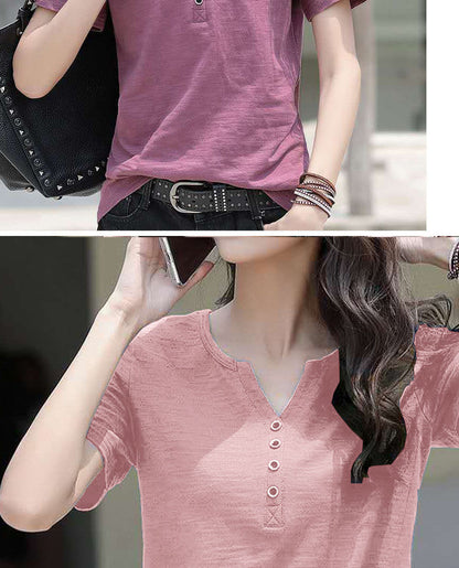 Loose Plus Size V-Neck Short Sleeve Casual T-Shirt | Tajstylo