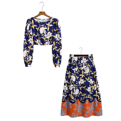 Woman wearing Fashionable Printed Two Piece Set in a stylish urban setting