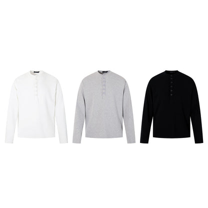 Woman wearing Half Open Collar Long Sleeve Tee in casual street setting