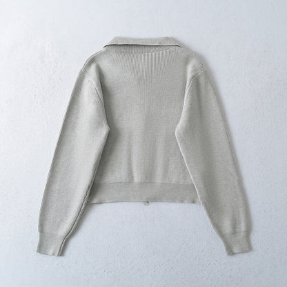 Zipper Lapel Long Sleeve Pocket Top | Tajstylo