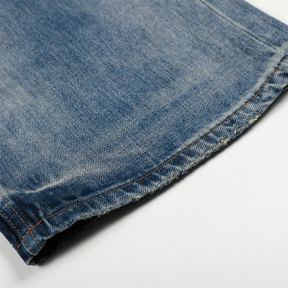 Washed Blue Denim Straight Leg Pants | Tajstylo