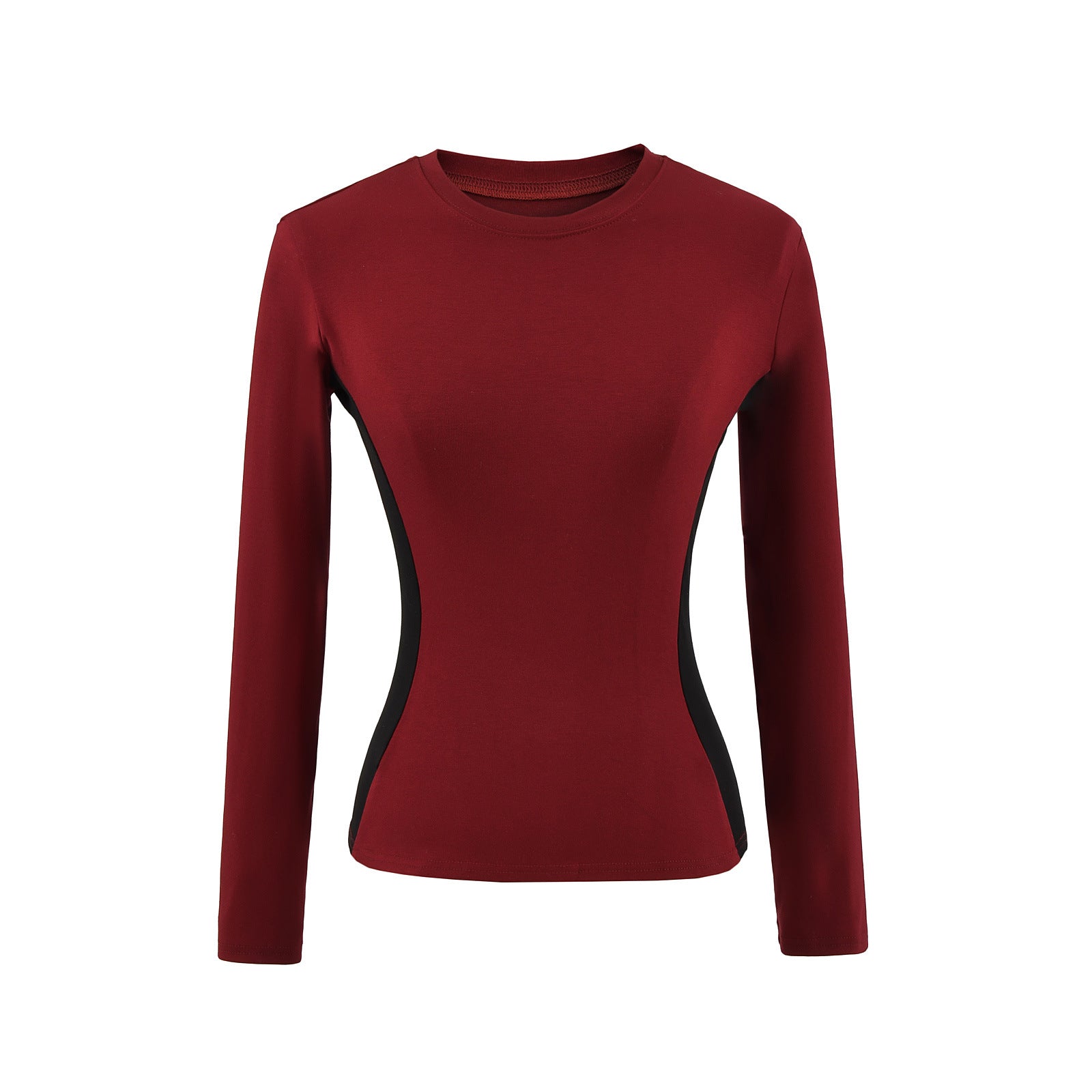 Woman wearing Round Neck Color Block Long Sleeve Top in a casual setting