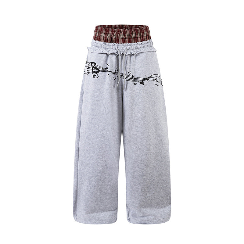 Double Waistband Music Note Graffiti Wide Leg Pants | Tajstylo