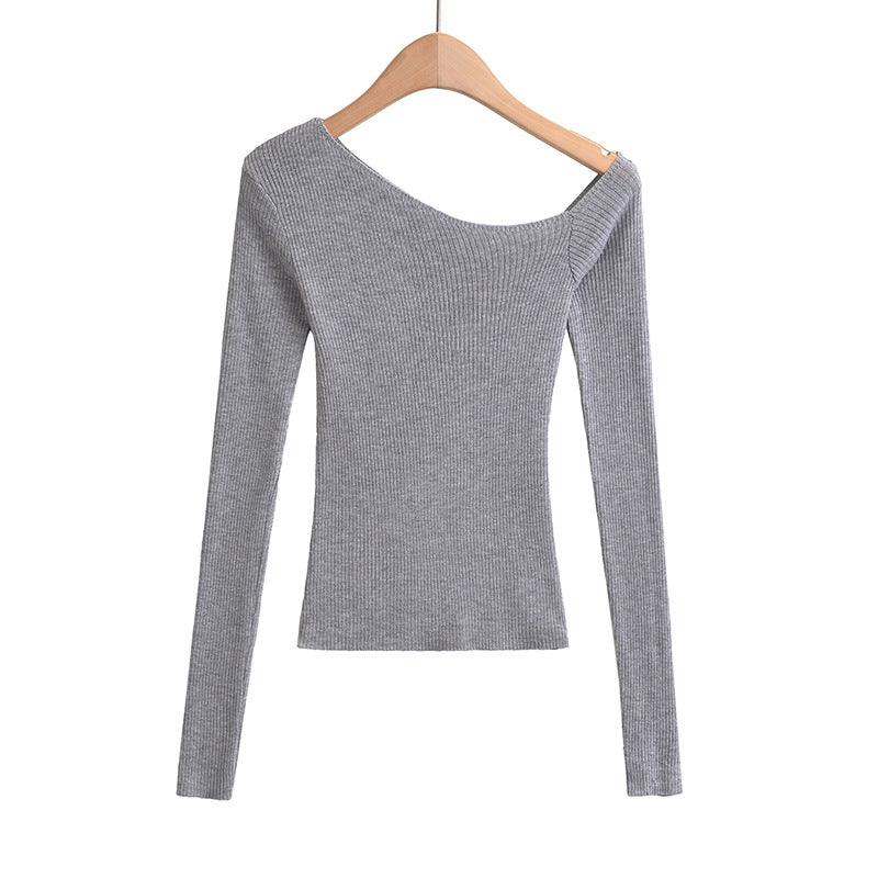 Slanted Shoulder Off Shoulder Slim Fit Top | Tajstylo