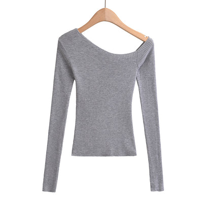 Slanted Shoulder Off Shoulder Slim Fit Top | Tajstylo