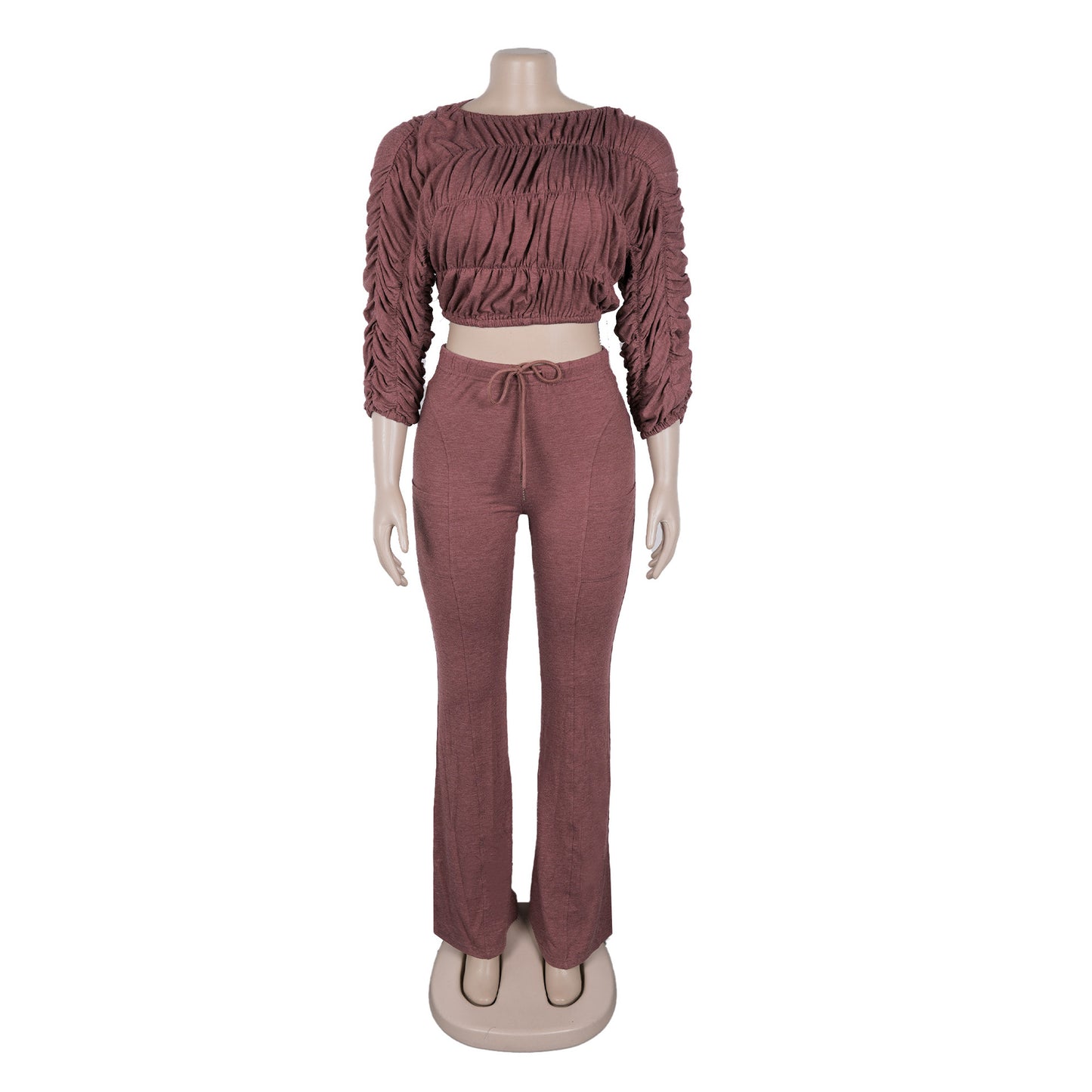 Flattering Two Piece Set with Crop Top and Flared Pants | Tajstylo