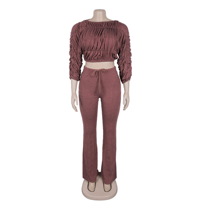 Flattering Two Piece Set with Crop Top and Flared Pants | Tajstylo