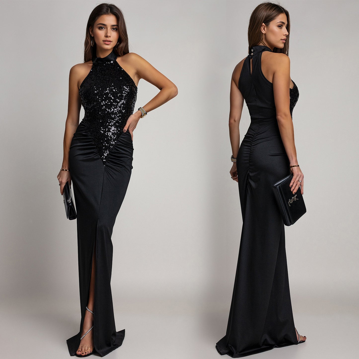Fitted Sequin Velvet Split Dress | Tajstylo