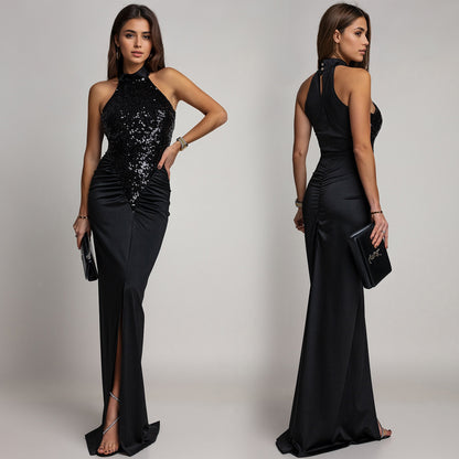 Fitted Sequin Velvet Split Dress | Tajstylo