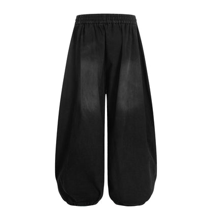 Color Blocked White Pleated Denim Wide Leg Pants | Tajstylo