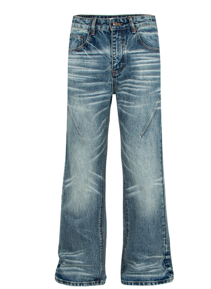 Vintage Washed Denim Jeans with Patchwork | Tajstylo