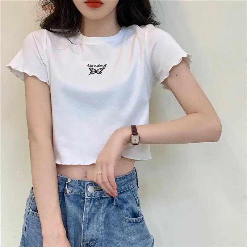 Butterfly Embroidered Crop Top | Tajstylo
