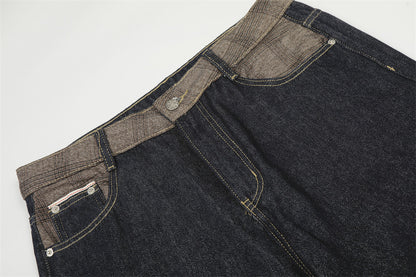 Splicing Denim Straight Leg Pants | Tajstylo