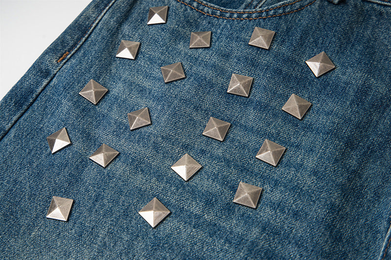 Edgy Square Stud Denim Pants | Tajstylo