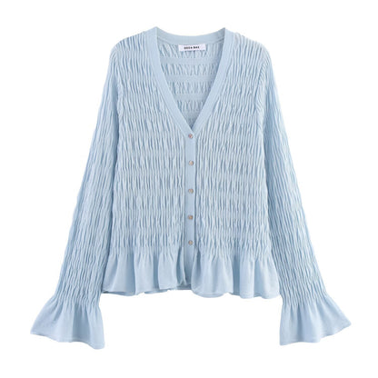 Light Blue Pleated Knitted Jacket | Tajstylo