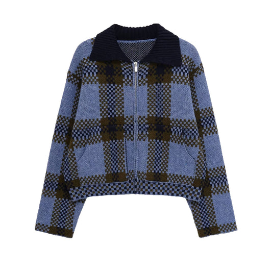 Casual Plaid Knitted Jacket | Tajstylo