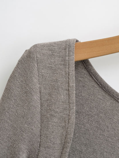 Square Neck Pleated Long Sleeve T-Shirt | Tajstylo
