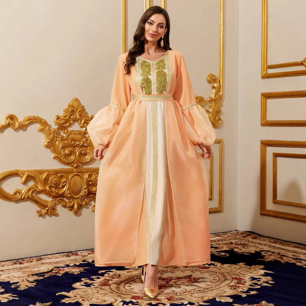 Belted Long Sleeve Robe Dress | Tajstylo