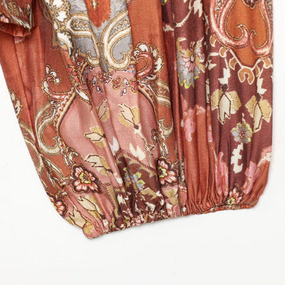 Retro Printed Long Sleeve Top with Skirt Hem | Tajstylo