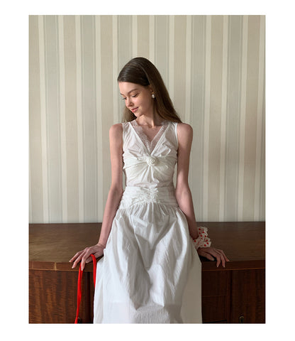 Sleeveless Vest Dress with Floral Detail | Tajstylo