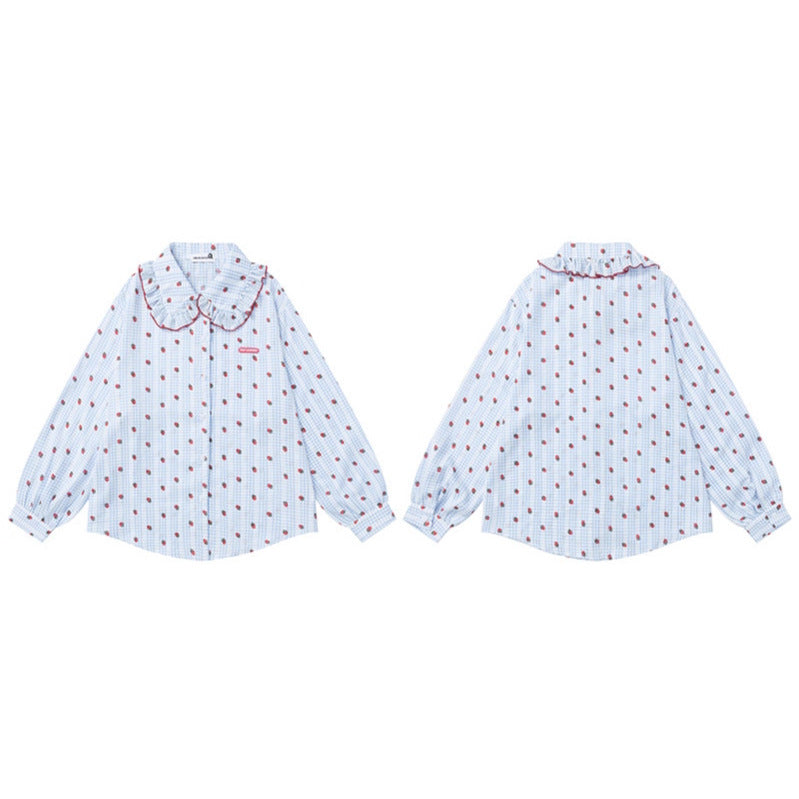 Woman wearing Loose Fit Peter Pan Collar Cotton Shirt in a casual setting