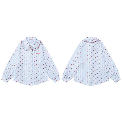 Woman wearing Loose Fit Peter Pan Collar Cotton Shirt in a casual setting