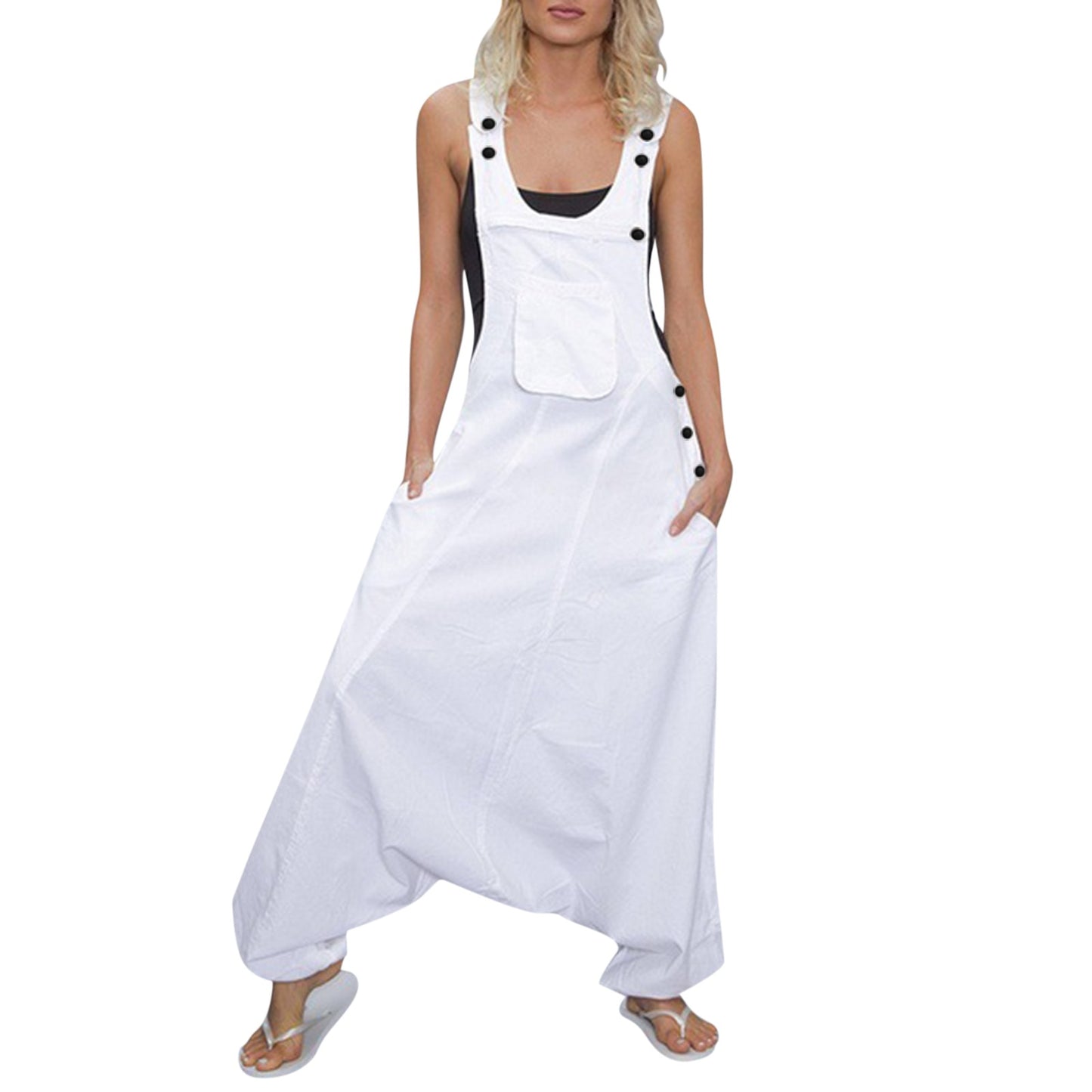 Wide Leg Harem Jumpsuit with Pockets | Tajstylo