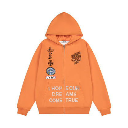 Embroidered Hooded Zip-Up Sweatshirt Jacket | Tajstylo