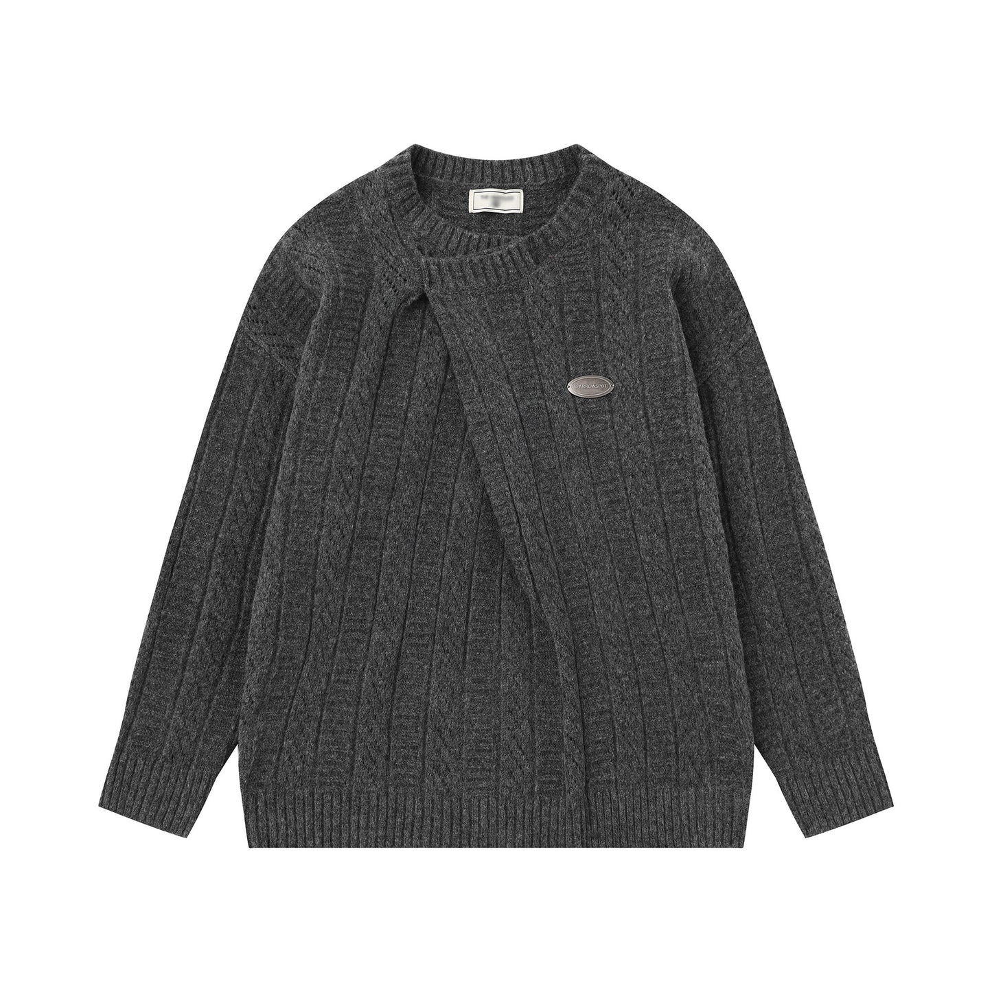 Woman wearing Hooded Diagonal Cardigan Sweater in a cozy setting