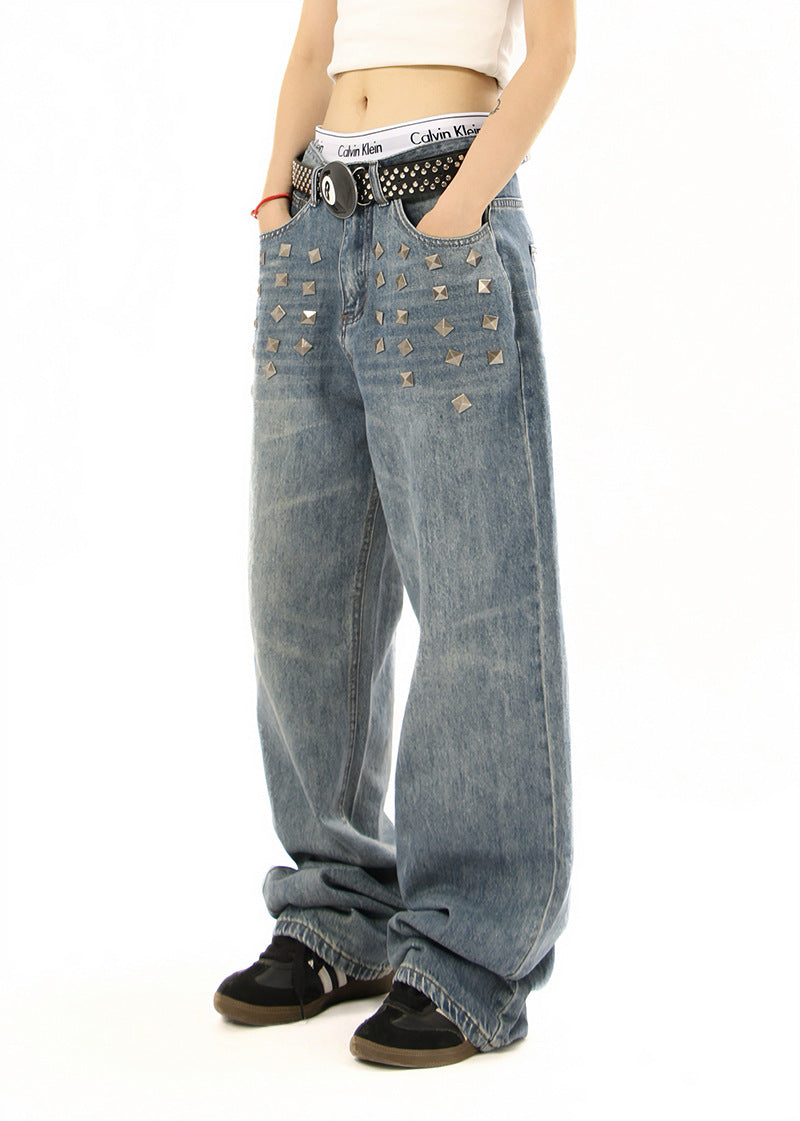 Edgy Square Stud Denim Pants | Tajstylo