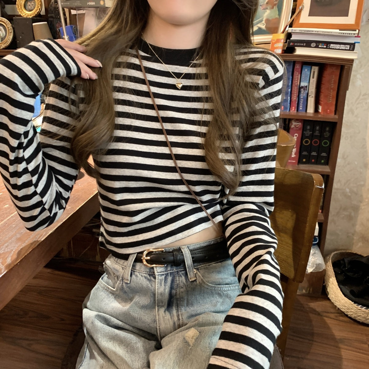 Stripe Long Sleeve Crop Top | Tajstylo