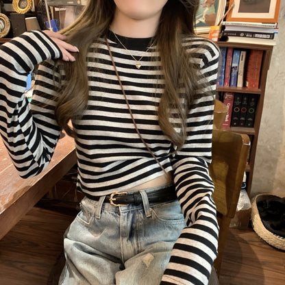 Stripe Long Sleeve Crop Top | Tajstylo