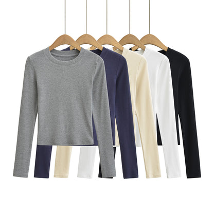 Woman wearing Slim Fit Long Sleeve T-Shirt in a casual setting